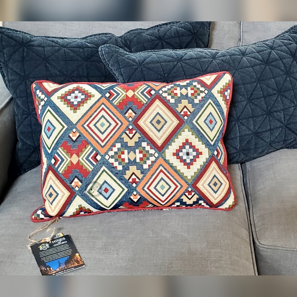 Hines Of Oxford World Traveler Aztec Fine Tapestry+Feather Pillow England NWT